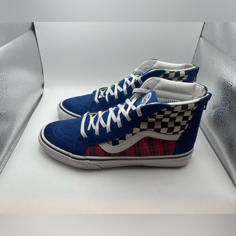 Vans Old Skool hightop blue suede checkerboard sneakers size 6